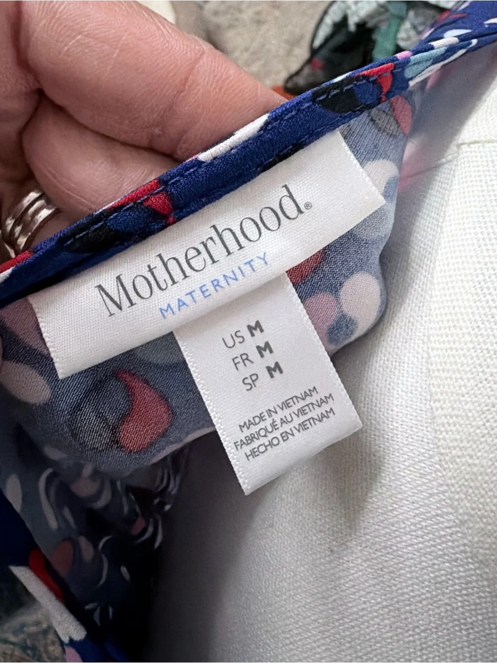 Motherhood Maternity Medium Navy Print Long Sleeve Empire Waist Dress